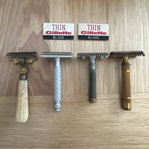 3 Vintage Gillette & Schlick Razors Silver And Gold Color Used
