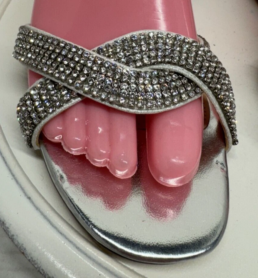 Nina New York Mujer Cuña Plata Estrás Correa Tobillo Punta Abierta Tacones 8M 38 Foto 3 de 4