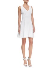 Milly Textured Knit Sleeveless Flared Dress Sz L Ivory