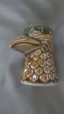 Vintage Small Pottery Pheasant Head Vase / Jigger Gold n' Green
