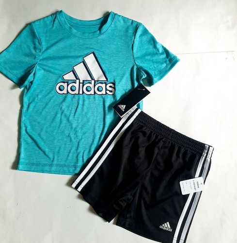 Adidas Boys 2 piece Athletic Set Shorts T-shirt Size 3T 4 5 6 White Red Navy - Picture 6 of 17