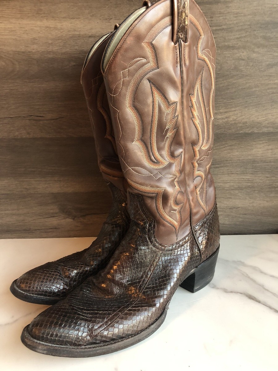 Vintage Larry Mahan Snake Skin Brown Cowgirl Boots Women display picture 3