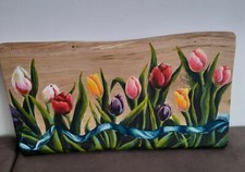 Quadro artigianale “tulipani” dipinto a mano su legno di quercia