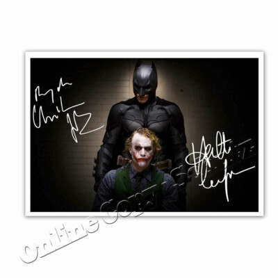 Christian Bale as Batman + Dark Knight and Joker Heath Ledger + Autograph Photo