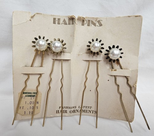 Vtg Lot Rhinestone Faux Pearl Hair Barrettes Pins Clips Picks on CARDS - Picture 2 of 17