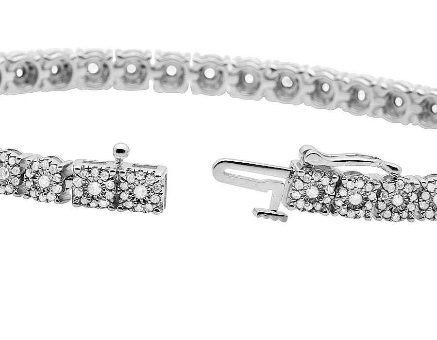 Brazalete tenis mujer oro blanco 10K diamantes genuinos racimo flor 2,25 quilates Foto 3 de 4