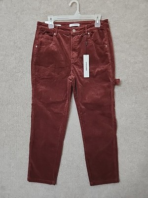 VIGOSS Frankie Straight Corduroy Carpenter Pants Womens 31 Maroon Stretch NEW