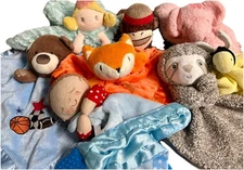 Baby Lovey Blanket Lot Of 8 Mixed Brands & Animals Multicolor Plush Security
