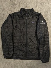 Patagonia Men's XL Nano Puff Jacket Puffer COMPANY LOGO Black Down Primaloft