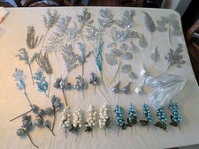 Large Lot Silver, White, Aqua Craft Pics/ Holiday Decorations, Crafting Supplies