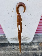 Vintage Hand-Carved Wooden Walking Stick 36" Tribal Folk Art Cane Staff Decor