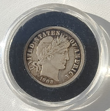 1908 United States Silver 90% Dime Coin 10c Denver Mint Us Coin Barber