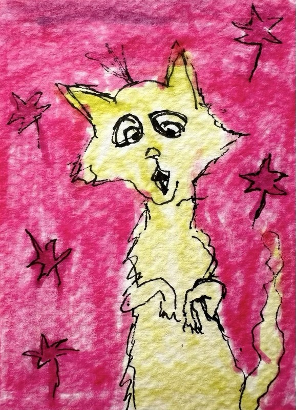 Original ACEO Painting Cat Miniature Art Card By Carole Collins M4