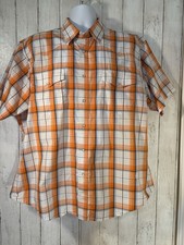 VTG Wrangler Mens Orange Plaid Pearl Snap Short Sleeve Shirt XXL 2XL 
