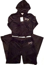 Juicy Couture Bling Velour Tracksuit Hoodie  Pants Set LIQUORICE BLACK XL NWT