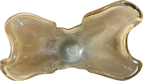 Signed Murano Italy Freeform Swirl Art Glass Vase Beige Opaline 14" - Picture 3 of 5
