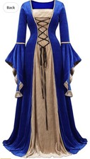 Women s Large Blue Velvet Renaissance Medieval Costume Dress 52 Length