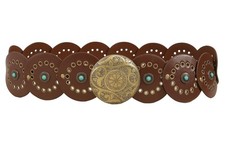 Wide-Disc-Belts Boho-Chunky PU-Leather Western-Concho-Waist-Belt for Women Dr...