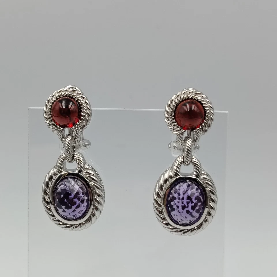 QVC Judith Ripka Sterling Silver 925 Amethyst Garnet Clip On Earrings - Image 2 of 4