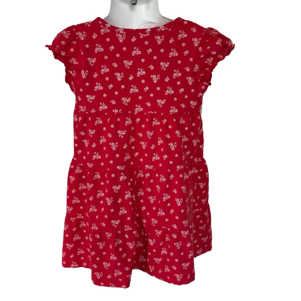 Niñas 4T Desteñido Gloria Rojo Blanco Flor Floral Calado Manga Corta Solero Foto 3 de 3