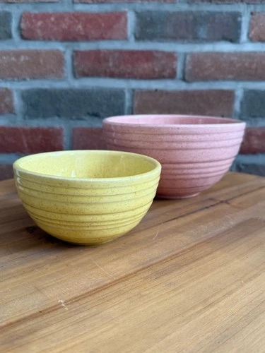 Pair Vintage McCoy Pottery Nesting Bowls Pastel Colors Pink & Yellow