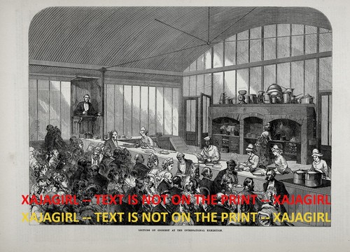 Cooking Class International Exhibition of Cookery, 1870s Antique Print & Article
