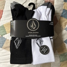 VOLCOM Full Stone Cushion Crew Sock 8 Pairs - Black, Gray, White  6-12 size