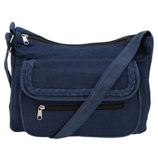 Gold Coast Women's Blue Denim Handbag with Braided Trim and Adjustable Strap