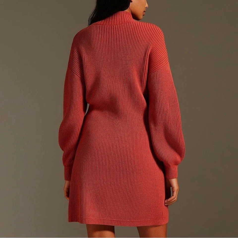 Nuevo con etiquetas Vestido Suéter Tejido Cuello Simulado Cedro Maeve Anthropologie Talla Grande Marrón Óxido Foto 4 de 4