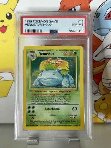 🔹PSA 8 NM-MT🔹Venusaur Holo 15/102🔸Base Set 1999 WOC Pokemon TCG English Card