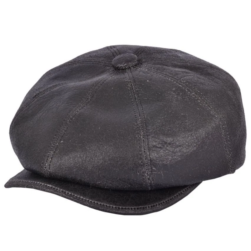 Gladwin Bond Genuine Sheepskin Leather Newsboy Cap Black Men’s Vintage Hat