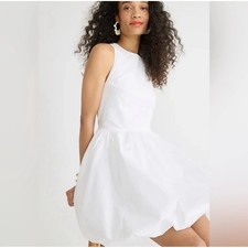 J.Crew White Cotton Poplin Bubble Hem Mini Dress Sleeveless Pockets Size 10