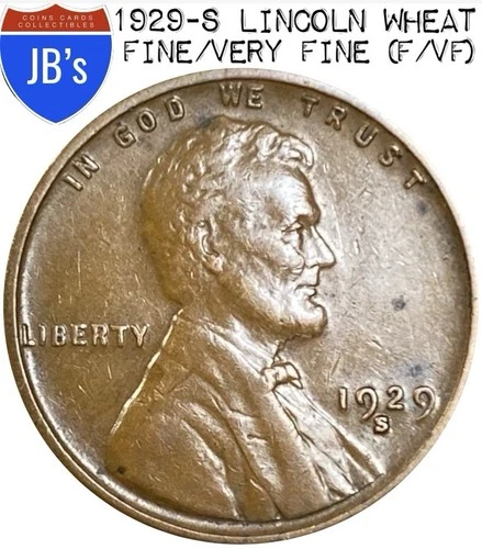 1929-S Lincoln Wheat Cent Penny 1c - FINE/VERY FINE (F/VF)