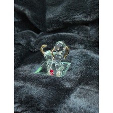 Clear Crystal Glass Dog Figurine with Gold Accents and Red Heart, Vtg