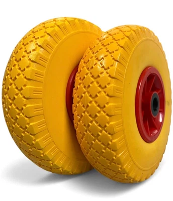 KOVA® 2x PU Rad 260mm Sackkarrenrad Vollgummi Sackkarre Pannensicher 3.00-4 Gelb/Rot