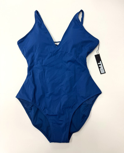 TA3 PLUNGEY ONE PIECE SWIMSUIT NAVY BLUE V PADDED SWIM SIZE LARGE L SHORT NEW