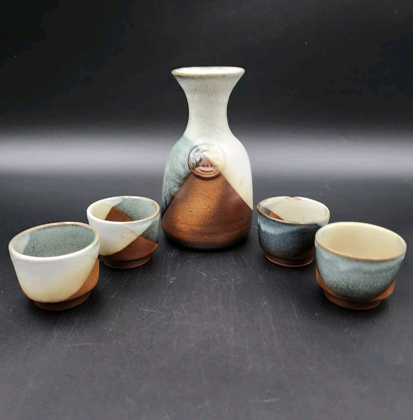 Pottery Craft USA Wine Decanter & 4 Cups Glasses Robert Maxwell Vino Carafe