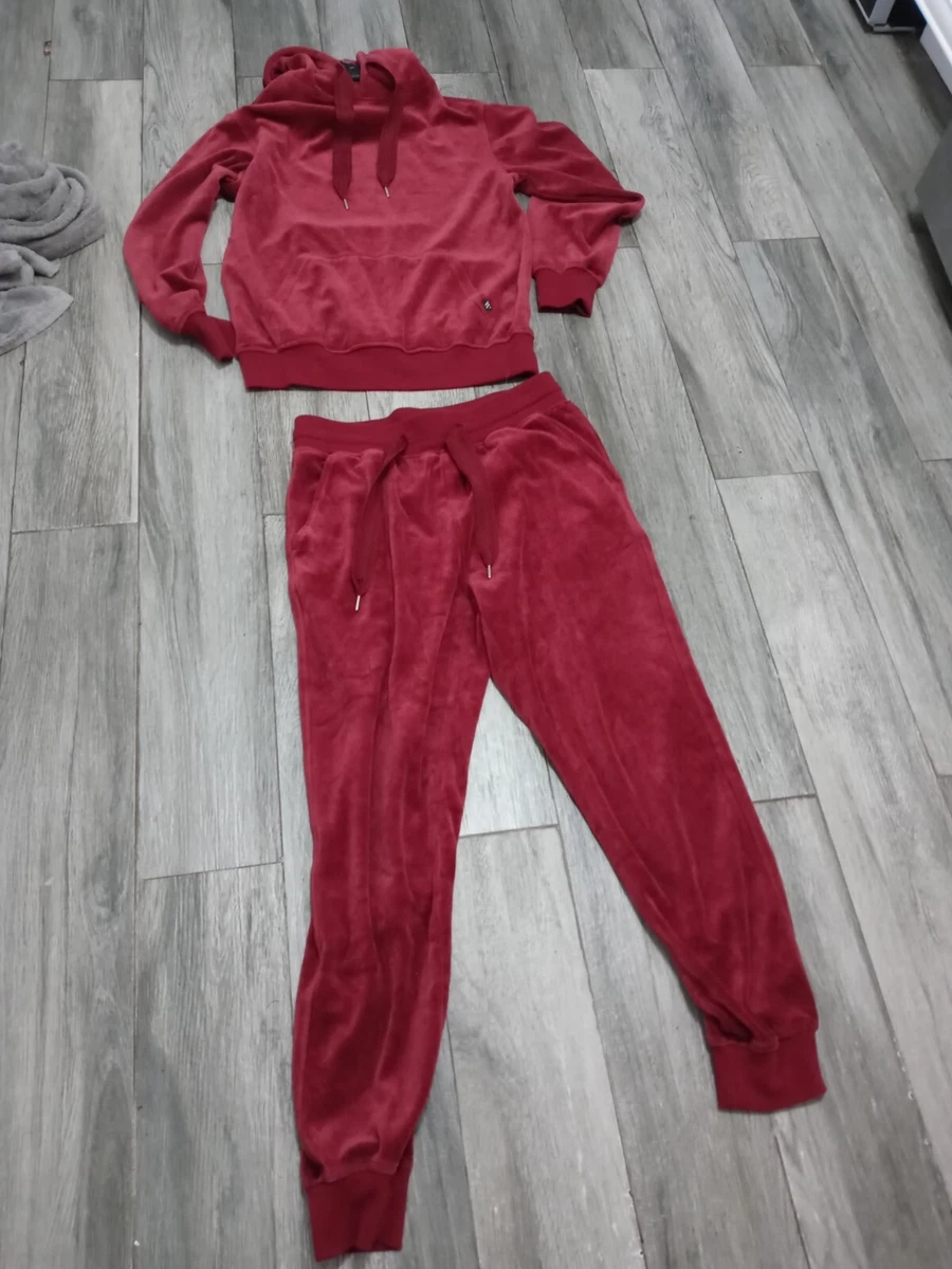 Houston White 2pc Burgundy Crushed Velvet Track Suit Hoodie