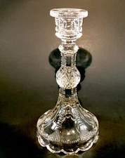 Vintage American Brilliant Cut Glass Candlestick Zipper Cut With Hollow Stem 7”