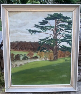 VTG Original Landscape Cypress Tree Canvas 21.5  W 25.25 T M Donnelly  Framed