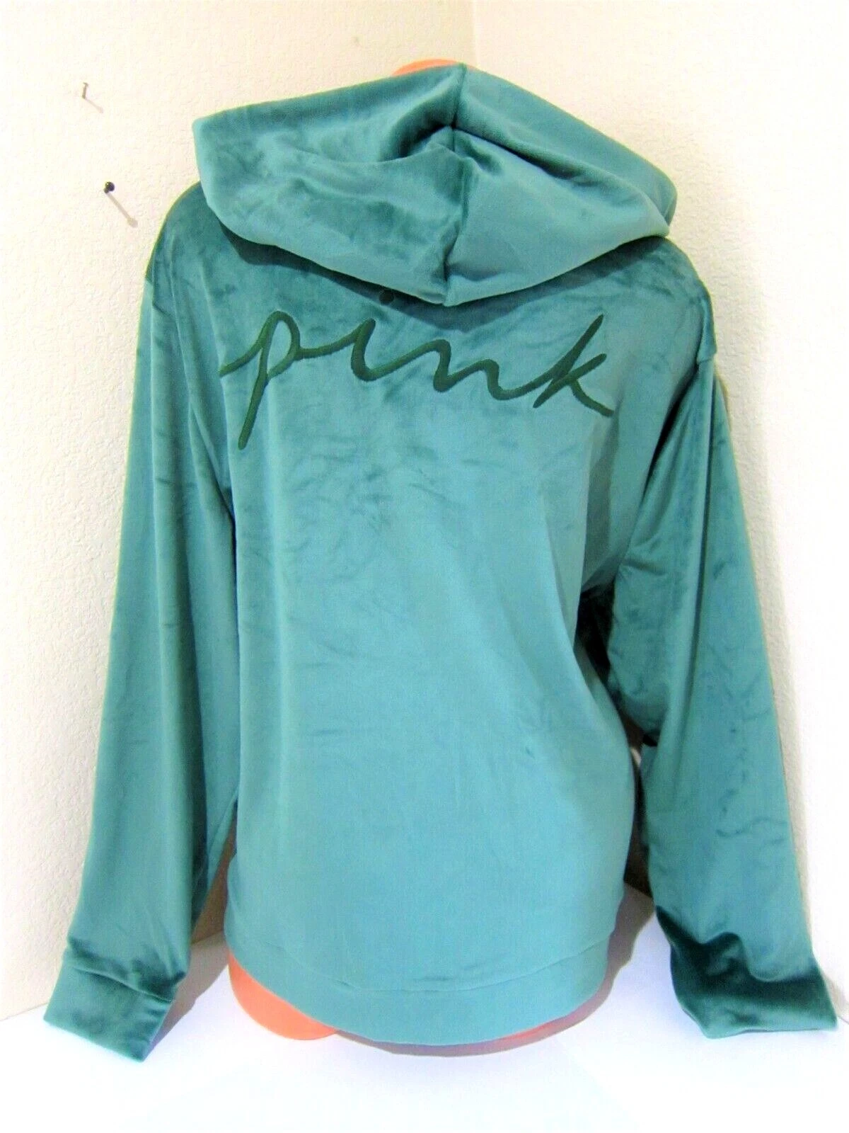 VETEMENTS Victoria Secret ROSA VERDE SCRITTA LOGO VELLUTO FELPA FELPA CON CAPPUCCIO HERITAGE PANT XXL SET