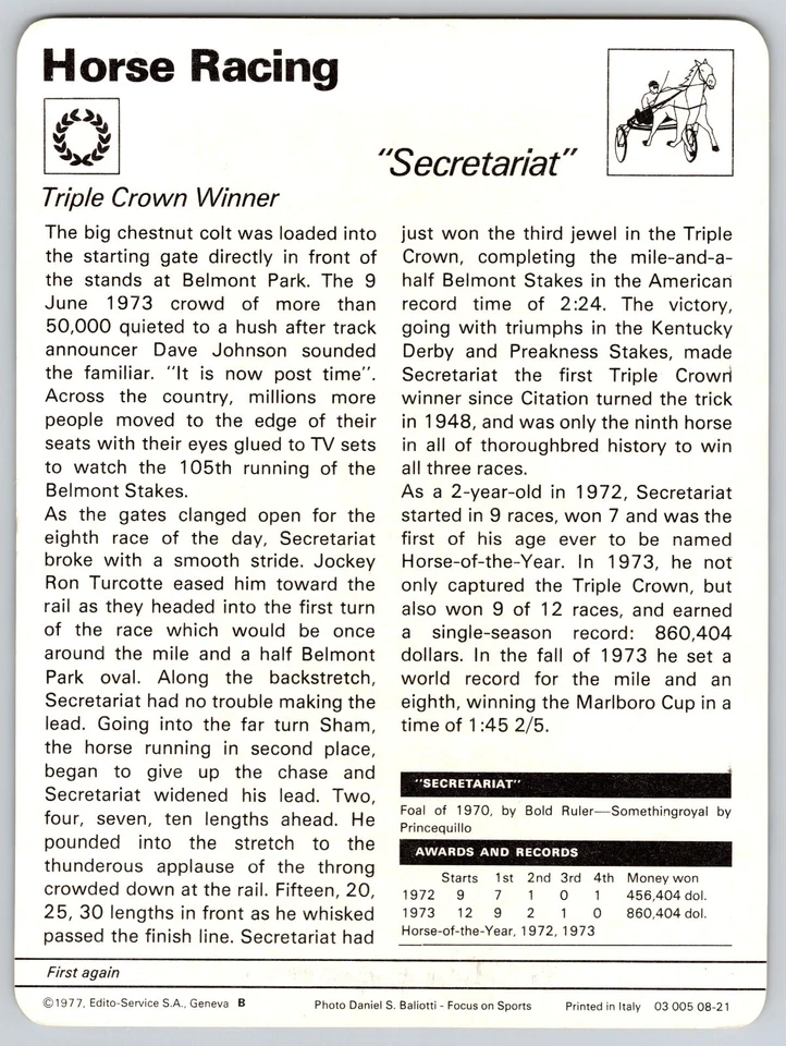 Tarjeta autografiada por Ron Turcotte carreras de caballos 'Secretariat' 1977-79 Sportscaster Foto 2 de 2