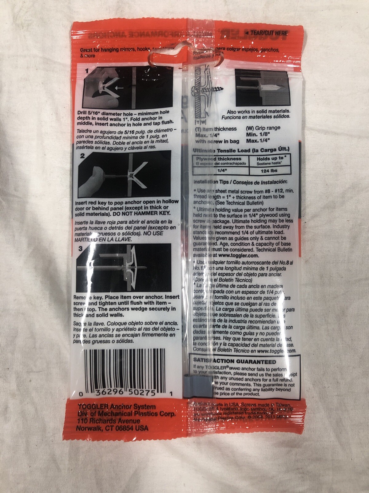 TOGGLER Toggle TA Hollowdoor Anchor With Screws Polypropylene for sale