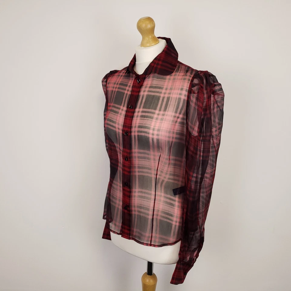 Ralph Lauren Purple Label Silk Shirt UK 10-12 Sheer Plaid Tartan Union Made USA - Image 4 of 4