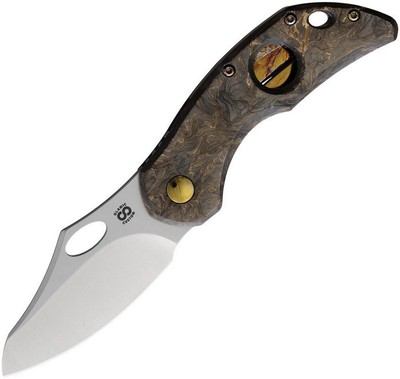 Olamic Cutlery Busker Blade Brown-Gold Handle Pocket Knife - BCFSE982