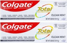 Colgate Total Toothpaste, Clean Mint, Travel Size 0.88 oz  Pack of 2 Fresh Taste