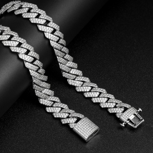 15mm Gold Plated Iced CZ Out Stainless Steel Miami Cuban Link Bracelet Chain - Picture 17 of 18