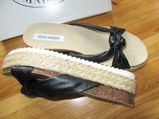 Steve Madden Danea 9M Black Womens Slide Platform Sandals Leather NIB Italy