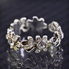 size 9, vintage sterling silver 925 handmade flower open band ring with cz
