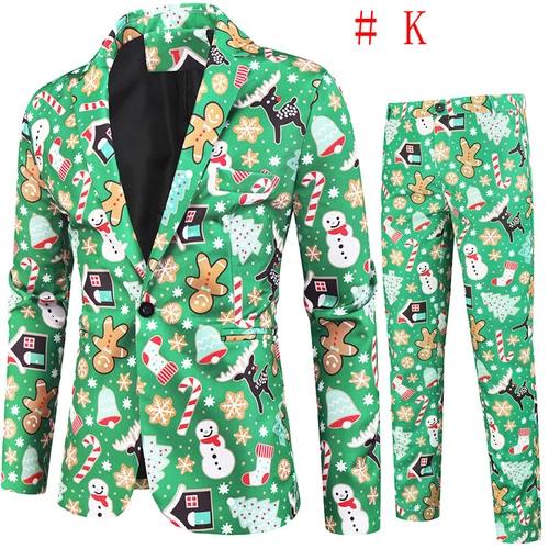 Mens Christmas Blazer Festive Coat Print Suits Jacket Xmas Party Jacket Costumes - Picture 45 of 54